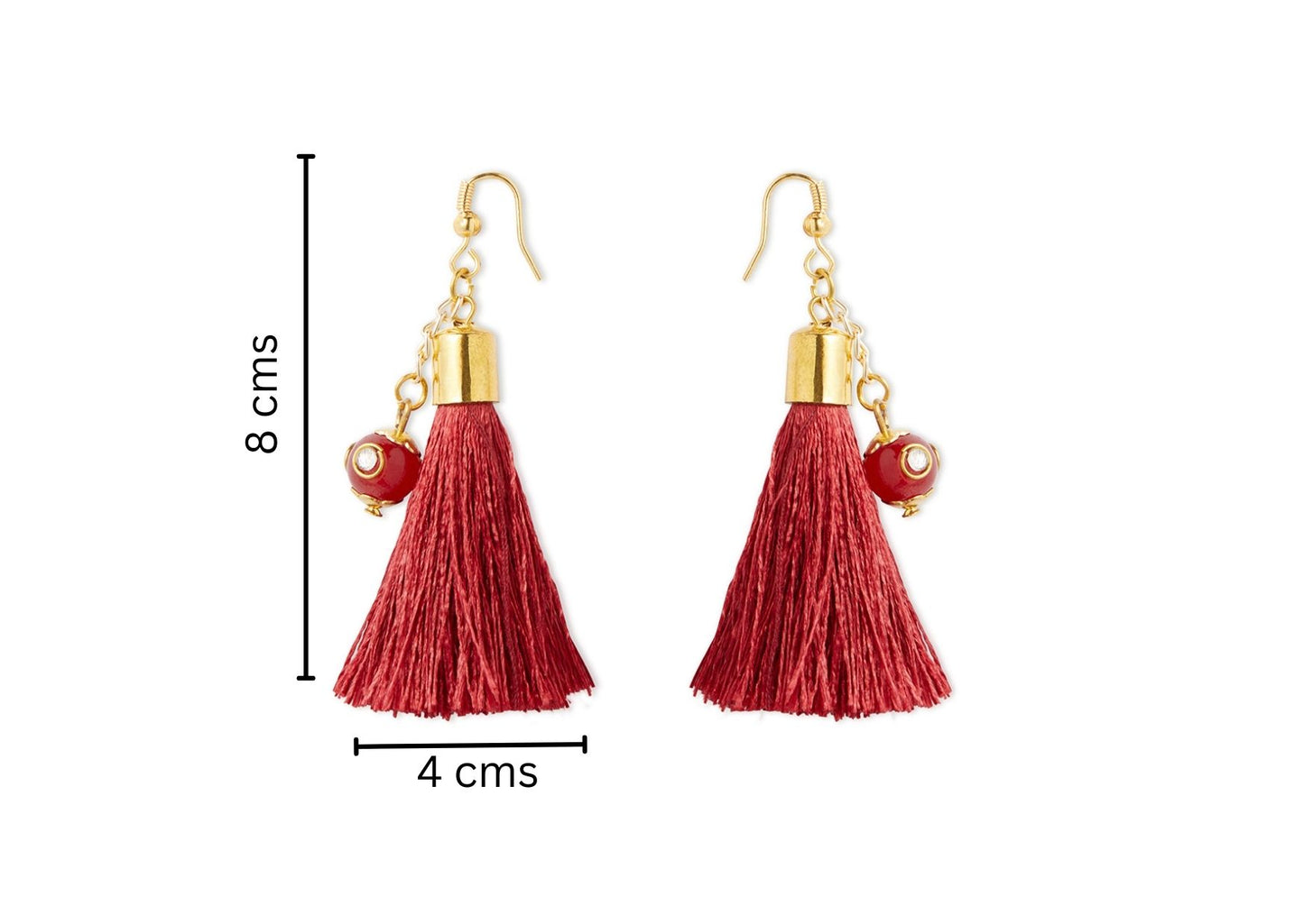 Combo - A festive set of 1 pair red beaded tassle earrings & 1 matching tic tacs with bows (4 Qty) - Red