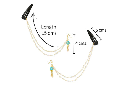 Combo - A festive set of 1 pair light blue bead chain earrings with tic-tacs & 1 bead necklace. (3 Qty) - Light Blue