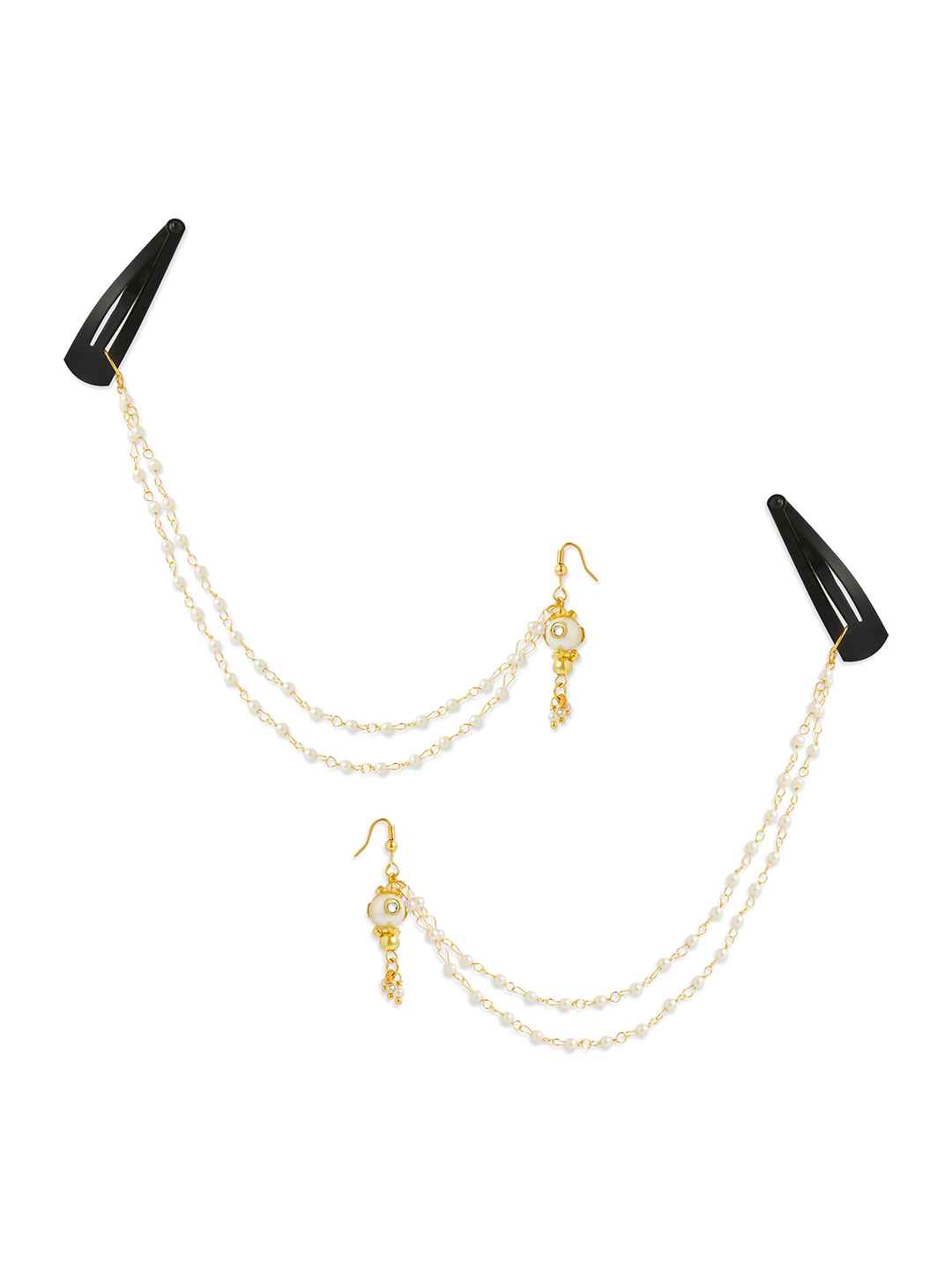 Combo - A festive set of 1 pair white bead chain earrings with tic-tacs & 1 green bead necklace. (3 Qty) - White