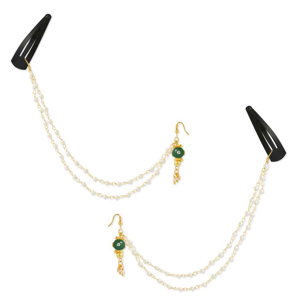 A pair of festive green bead chain earrings with tic-tacs (2 Qty) - Green