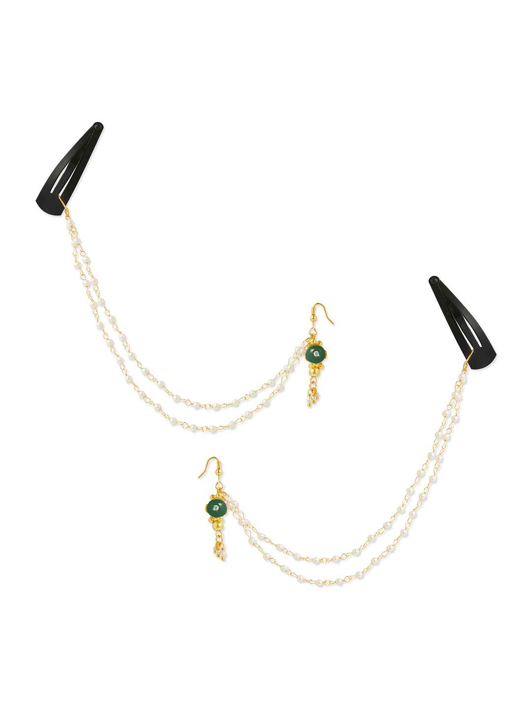 A pair of festive green bead chain earrings with tic-tacs (2 Qty) - Green