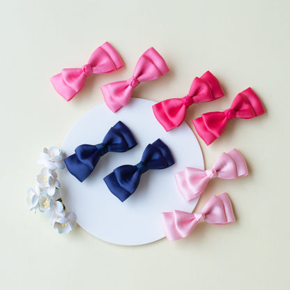 Combo: Fancy satin double bow alligator clips - Pink, Blue