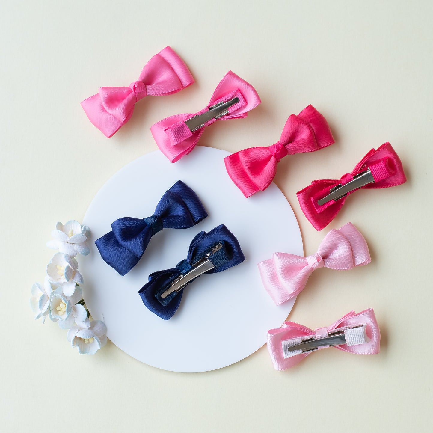 Combo: Fancy satin double bow alligator clips - Pink, Blue