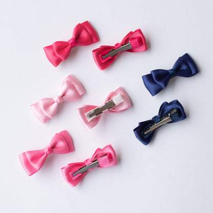 Combo: Fancy satin double bow alligator clips - Pink, Blue