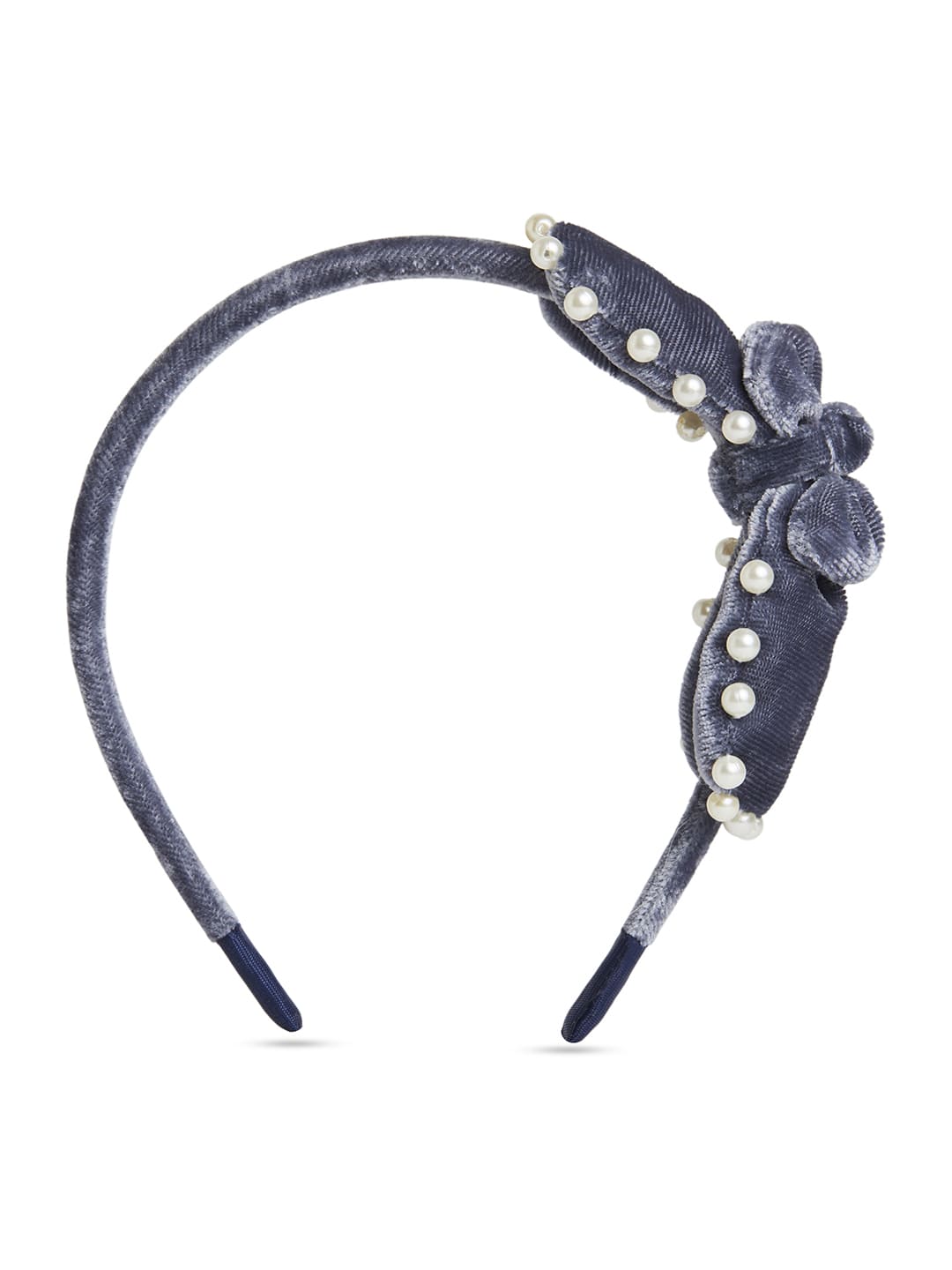 Velvet pearl Hairband with large bow - Grey