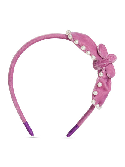 Velvet pearl Hairband with large bow - Purple