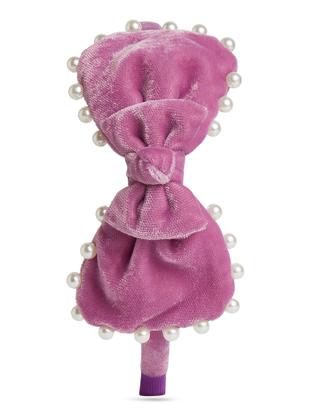 Velvet pearl Hairband with large bow - Purple