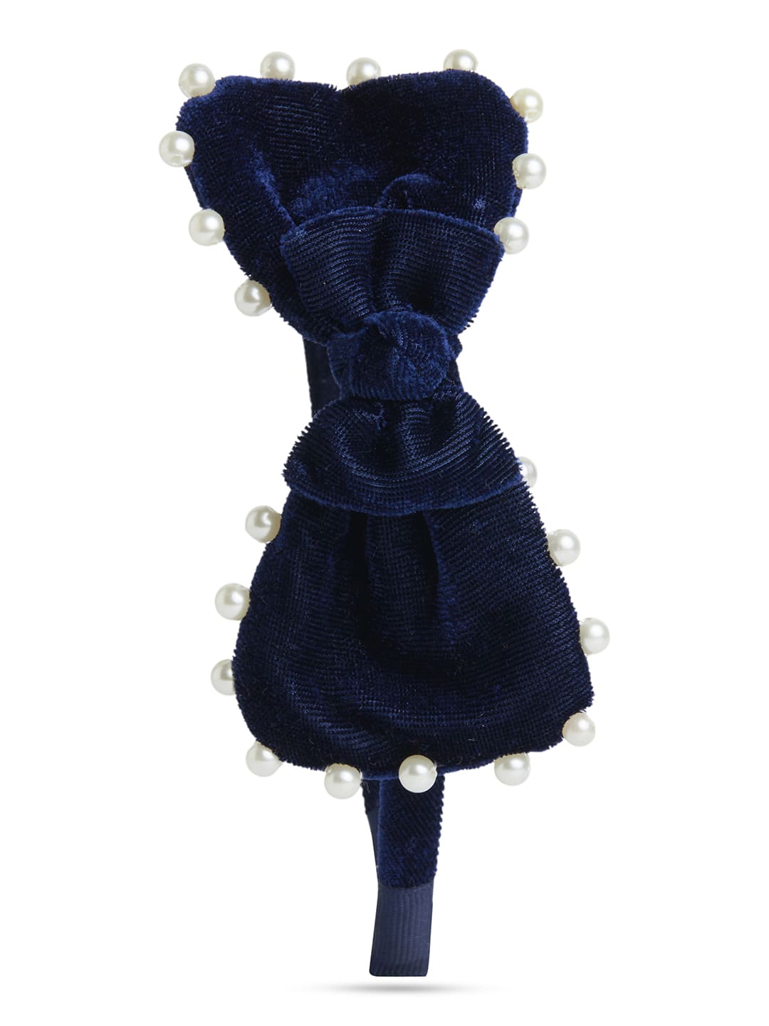 Velvet pearl Hairband with large bow - Navy Blue