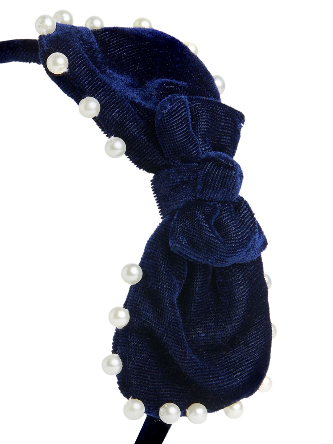 Velvet pearl Hairband with large bow - Navy Blue