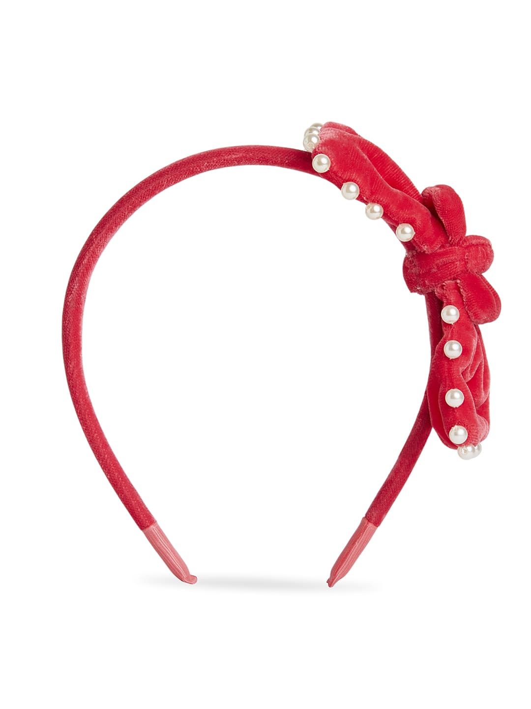 Velvet pearl Hairband with large bow - Pink