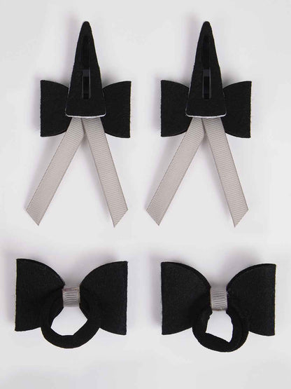 Combo:1 Pair dual bow tic-tacs and 1 pair matching rubberbands - Black, Silver