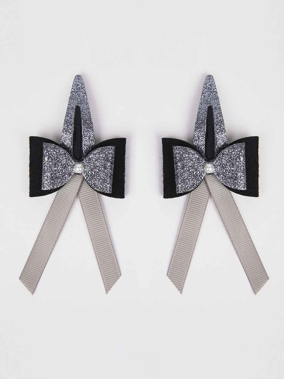 Combo:1 Pair dual bow tic-tacs and 1 pair matching rubberbands - Black, Silver