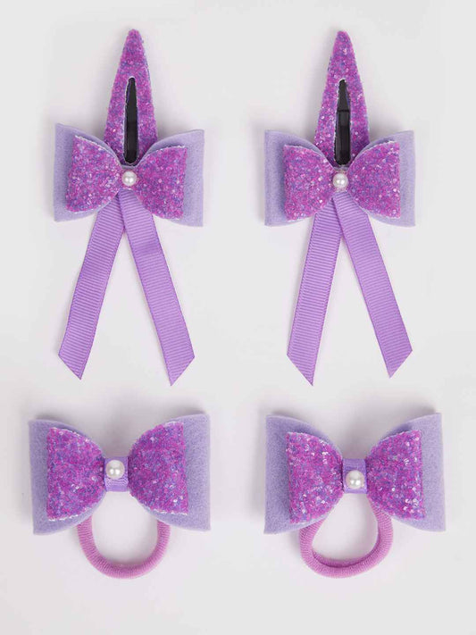 Combo:1 Pair dual bow tic-tacs and 1 pair matching rubberbands - Purple