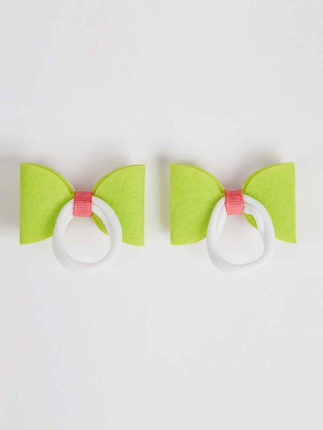 Combo:1 Pair dual bow tic-tacs and 1 pair matching rubberbands - Fluoroscent Green, Pink