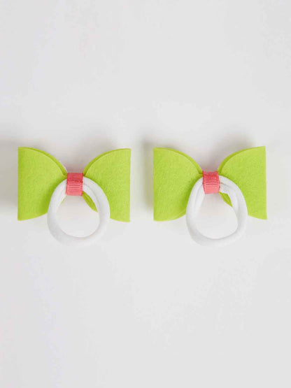 Combo:1 Pair dual bow tic-tacs and 1 pair matching rubberbands - Fluoroscent Green, Pink