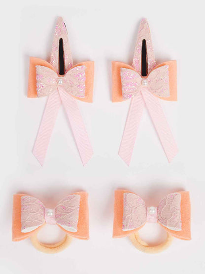 Combo:1 Pair dual bow tic-tacs and 1 pair matching rubberbands - Peach