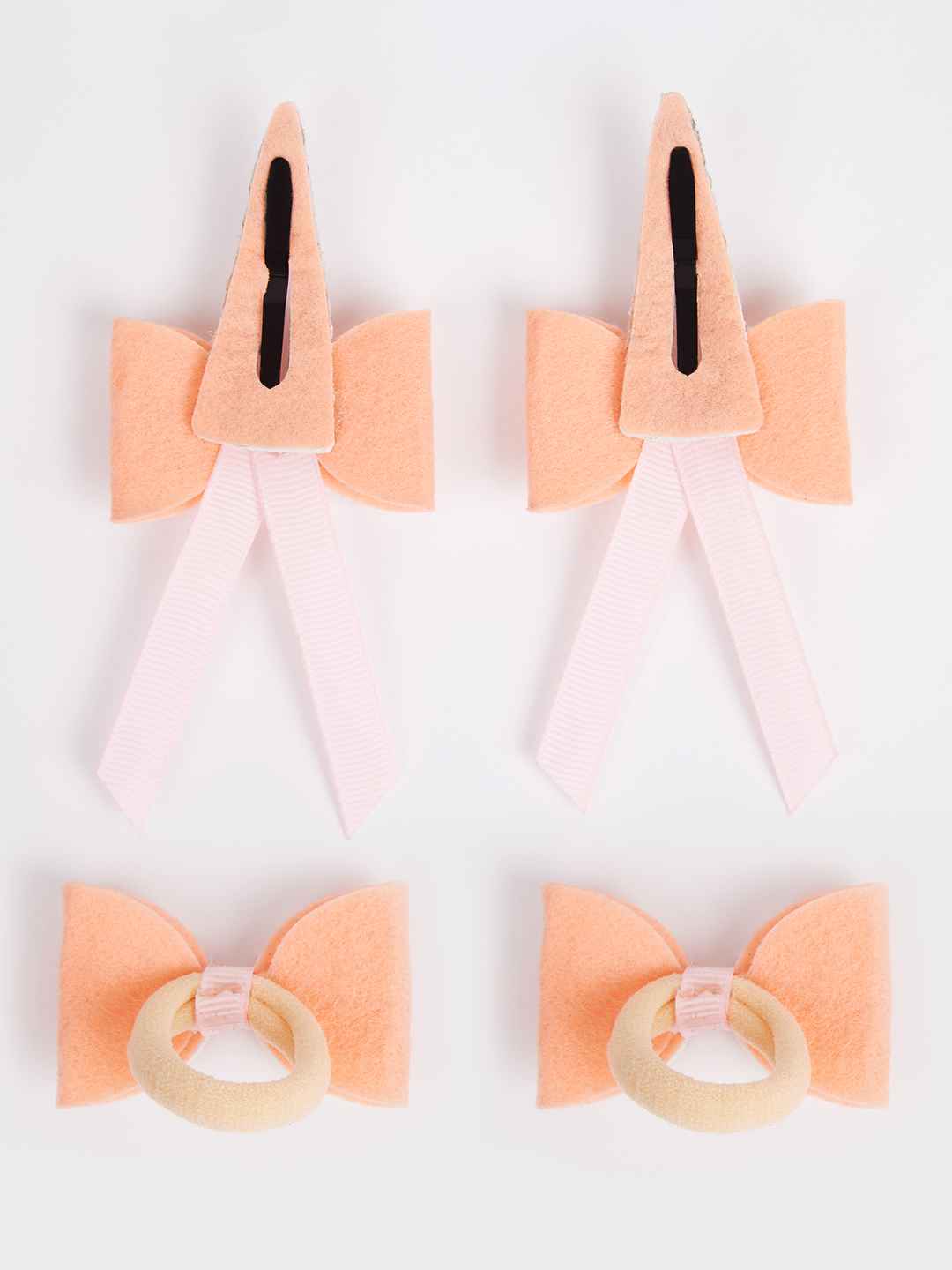 Combo:1 Pair dual bow tic-tacs and 1 pair matching rubberbands - Peach