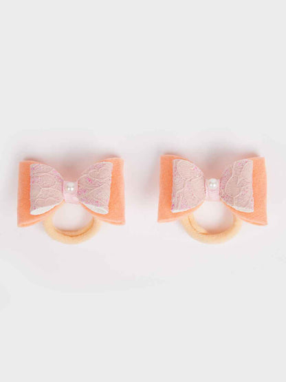 Combo:1 Pair dual bow tic-tacs and 1 pair matching rubberbands - Peach