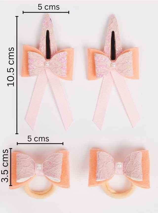 Combo:1 Pair dual bow tic-tacs and 1 pair matching rubberbands - Peach