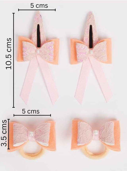 Combo:1 Pair dual bow tic-tacs and 1 pair matching rubberbands - Peach