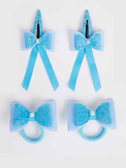 Combo:1 Pair dual bow tic-tacs and 1 pair matching rubberbands - Light Blue