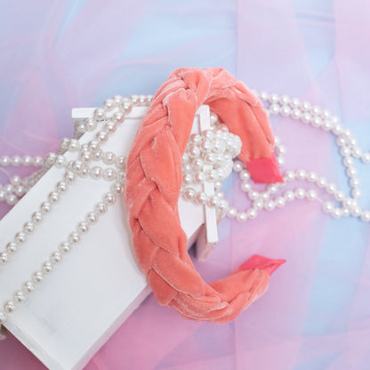 Velvet Braided Hair Band - Peach