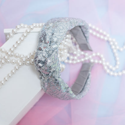 Party knotted hair band with sequins - Light Grey