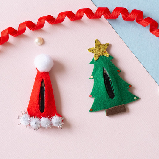 Christmas Combo :  Set of 2 cute handmade tic-tac pins - 1 christmas tree and 1 santa cap - Red, White, Green