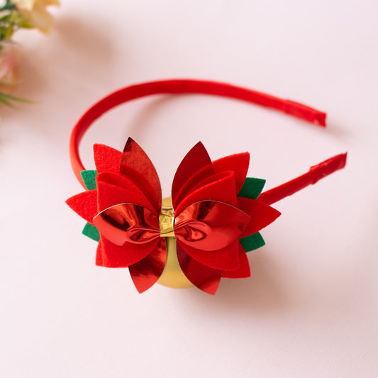 Christmas Hairband with a beautiful big poinsettia flower - Red, Green, Gold