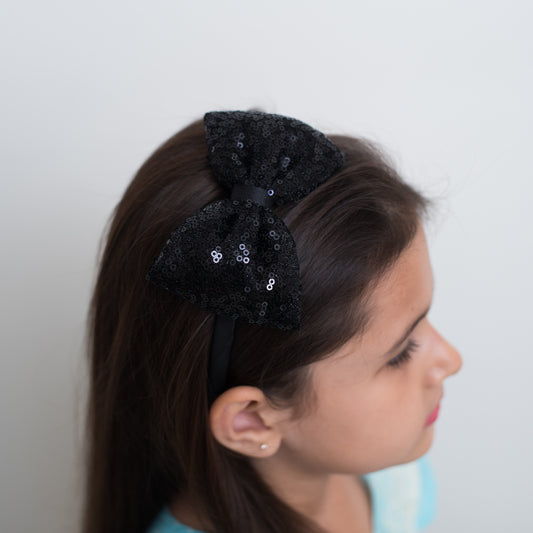 Ribbon Candy -Sequins big party bow hair band - Black