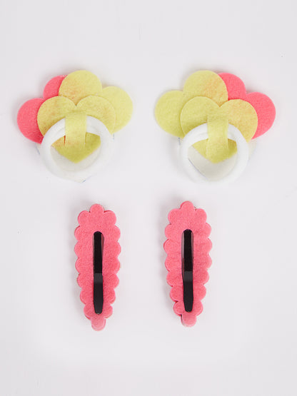 Combo: 2 Pair cute tic-tacs and 2 pair matching rubberbands - Peach, Fluorescent Pink