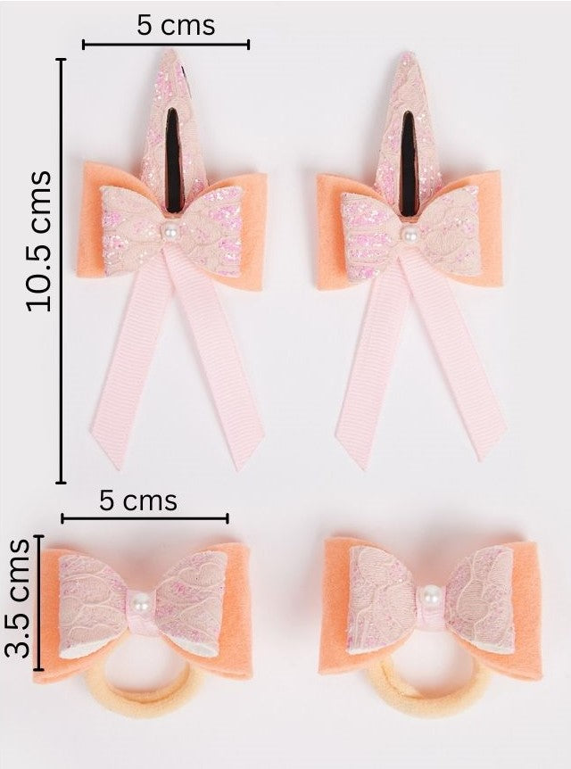 Combo: 2 Pair cute tic-tacs and 2 pair matching rubberbands - Peach, Fluorescent Pink