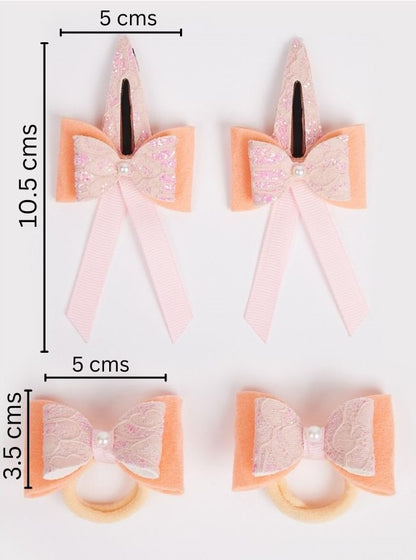 Combo: 2 Pair cute tic-tacs and 2 pair matching rubberbands - Peach, Fluorescent Pink