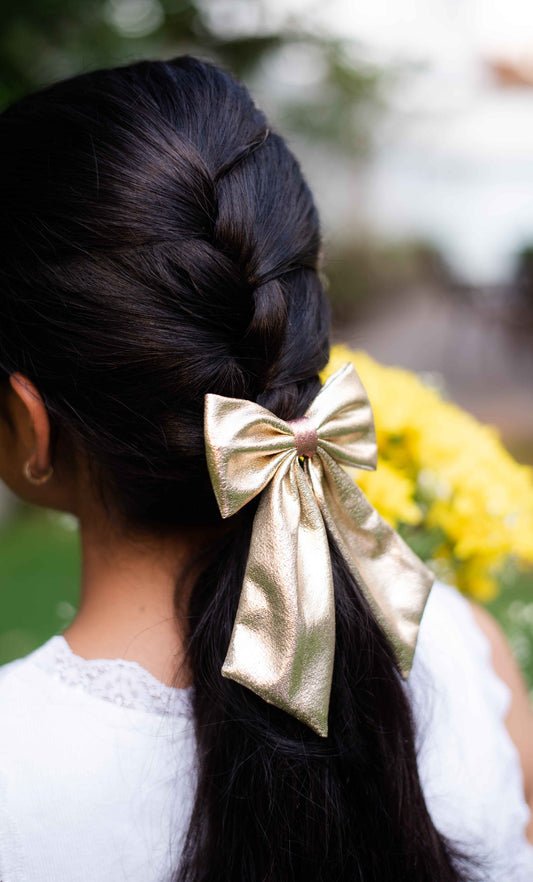 Cute Tissue Fabric Bow on Alligator Clip  - Gold