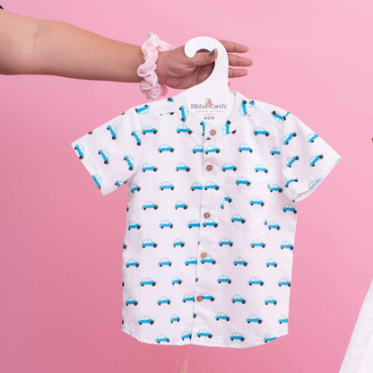 Blue Car Print Shirt - 100% Cotton